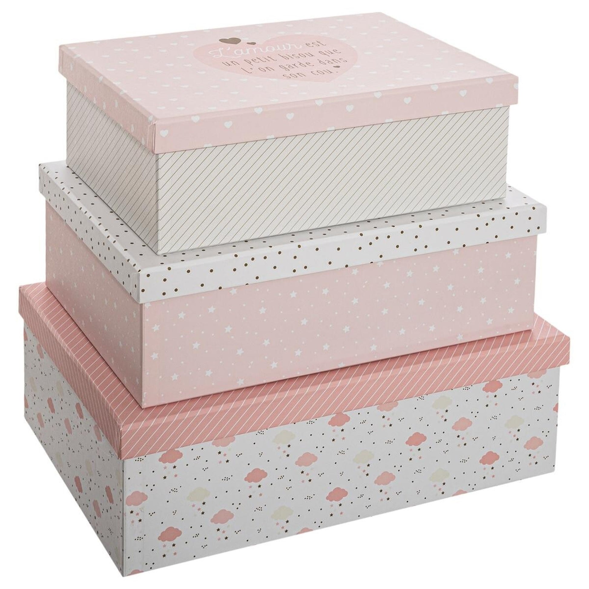 Juego De 3 Cajas De Almacenaje Blancas Y Rosas_0