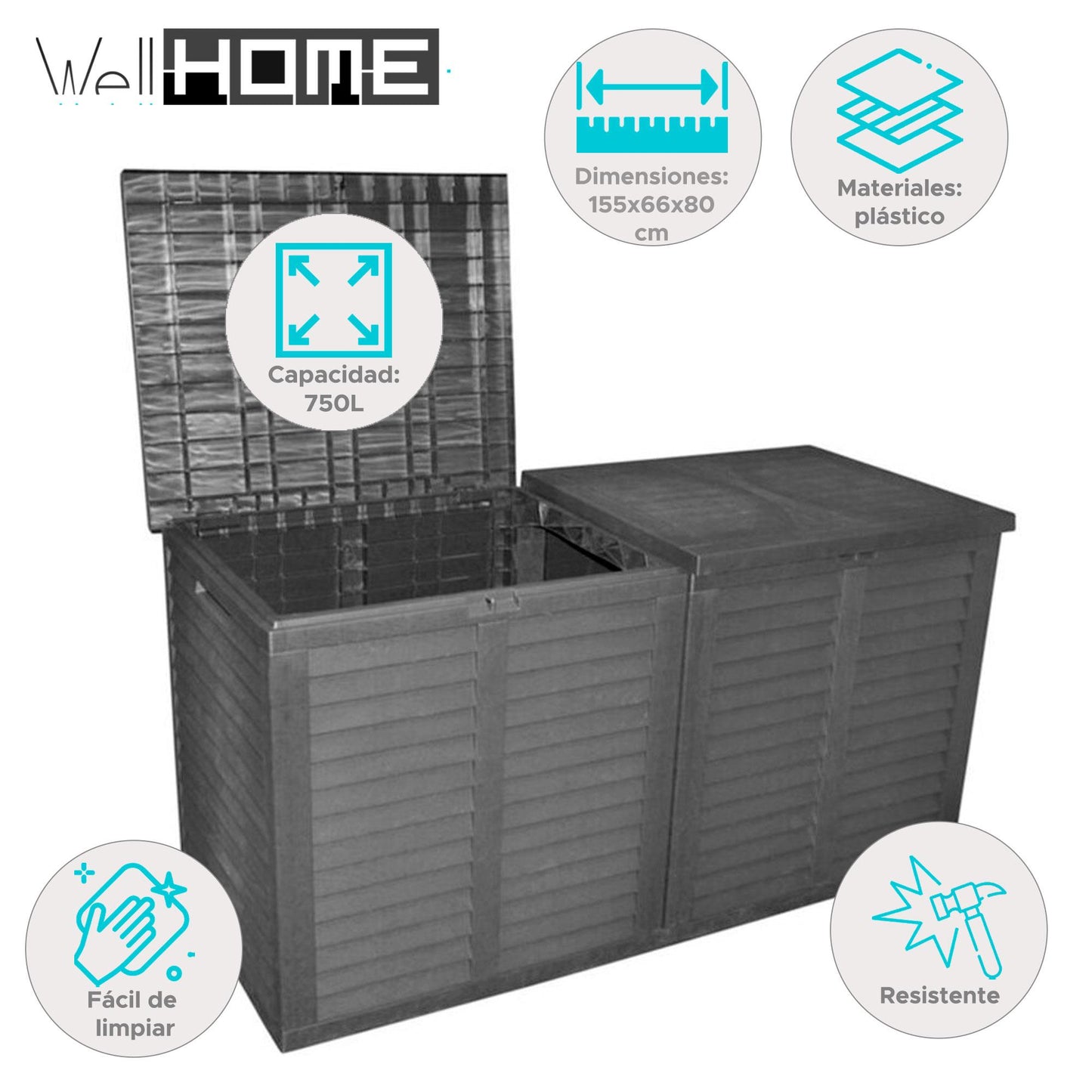 Well Home Baul Almacenaje Para Jardin Xxl 750l - 155x66x80cm