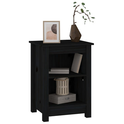 Mesita De Noche Madera Maciza De Pino Negro 40x35x55 Cm_3