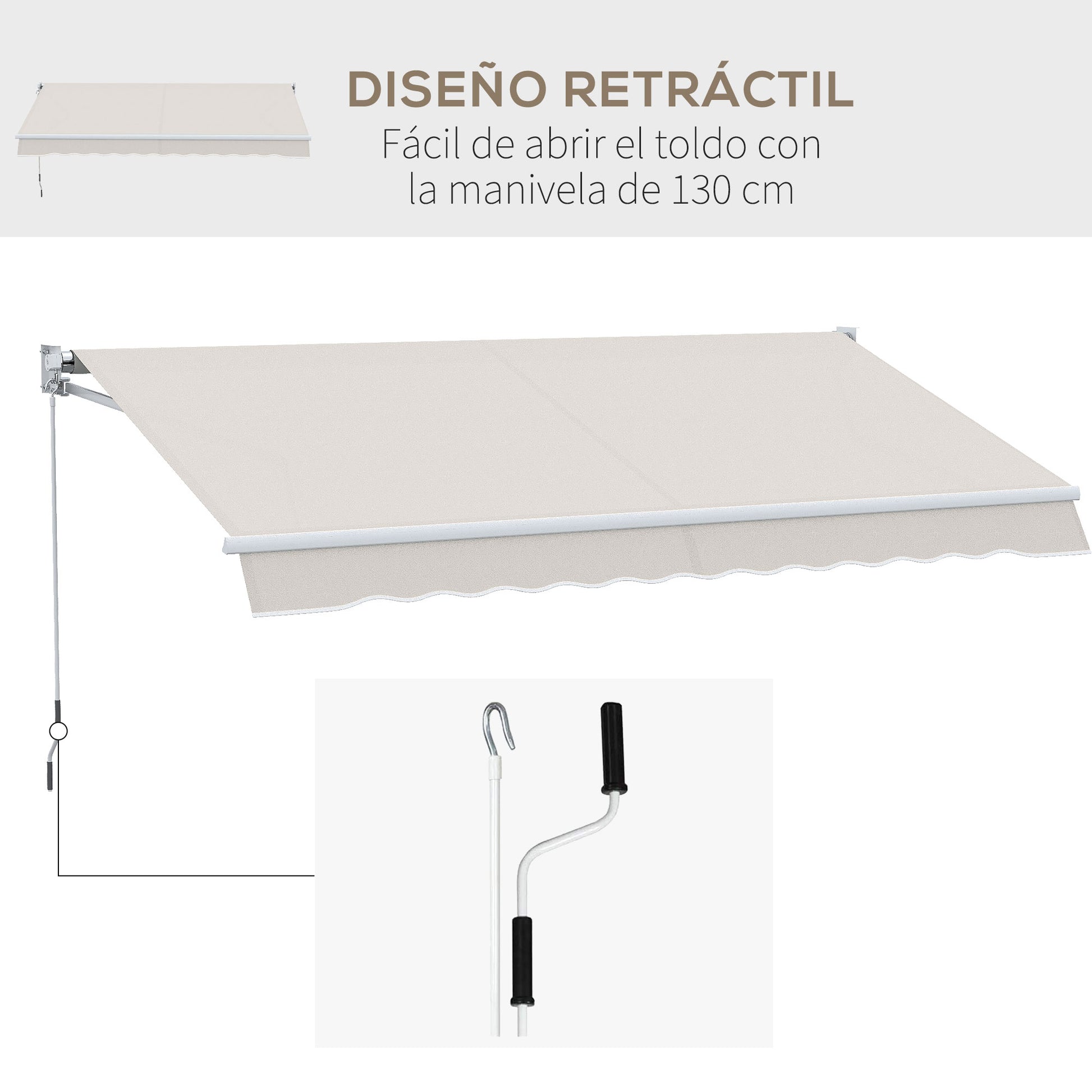 Outsunny Toldo Manual Retráctil Con Manivela 200x295 Cm Protección Solar Uv50+_4