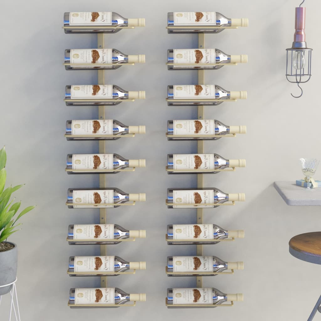 Botellero De Pared Para 9 Botellas 2 Unidades Hierro Dorado_0