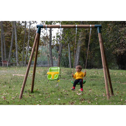 Columpio Doble De Madera Redonda Masgames Kibo Xl + Asiento Bebe.