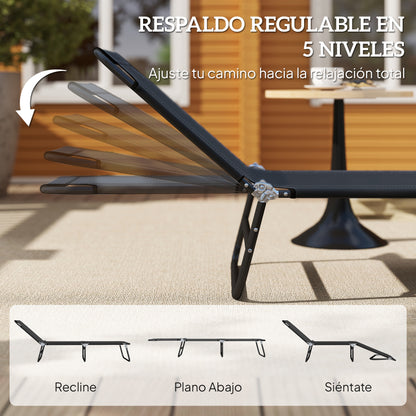 Outsunny Tumbona Plegable Reclinable Ajustable De 5 Posiciones 188x56x28cm Negro_3
