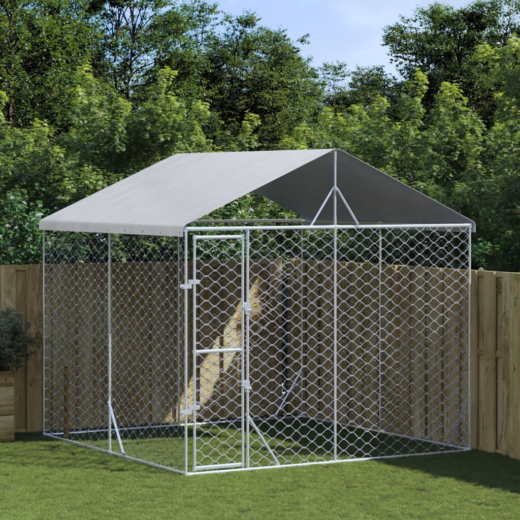 Vidaxl Perrera De Exterior Con Techo Acero Galvanizado Plata 3x3x2,5 M_1