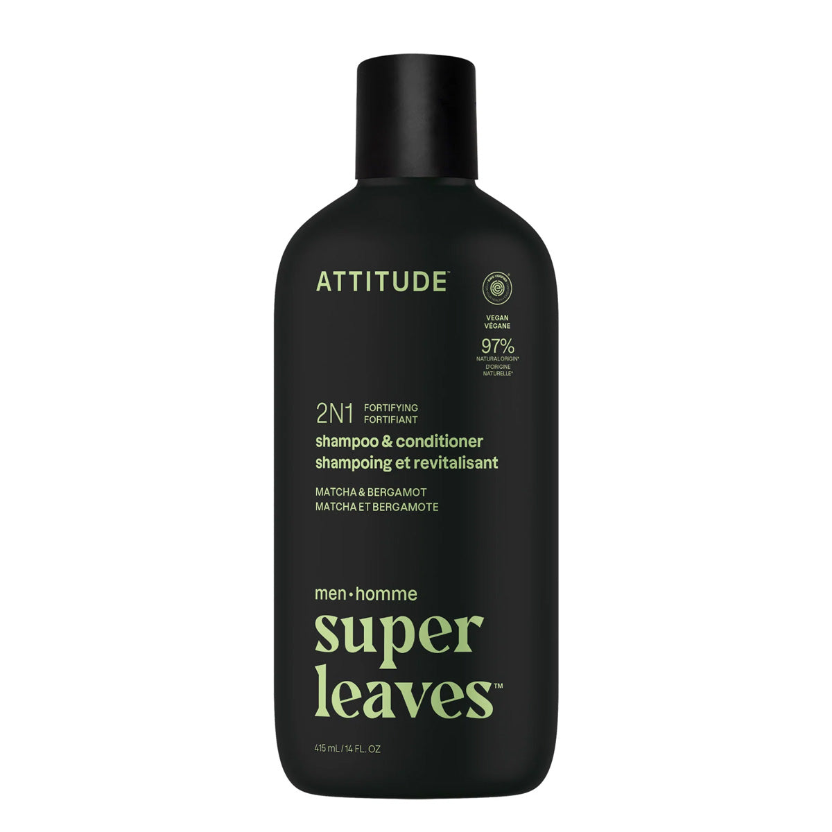Super Leaves Champú y Acondicionador 2 en 1 Fortificante Bergamota y Matcha 415 ml