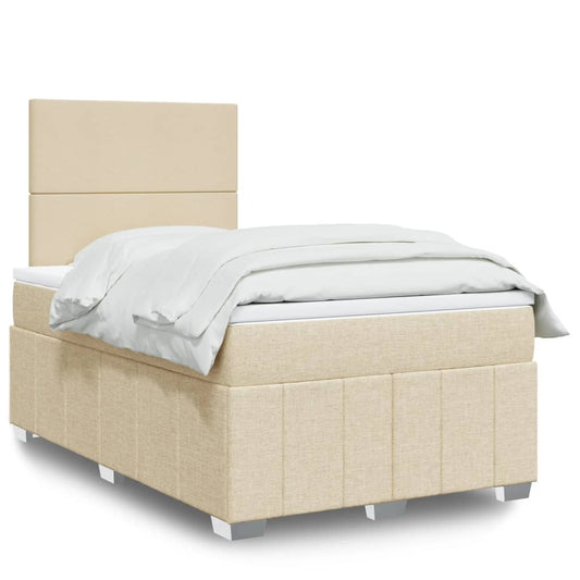Cama Box Spring Con Colchón Tela Color Crema 120x200 Cm / Vetonek_0