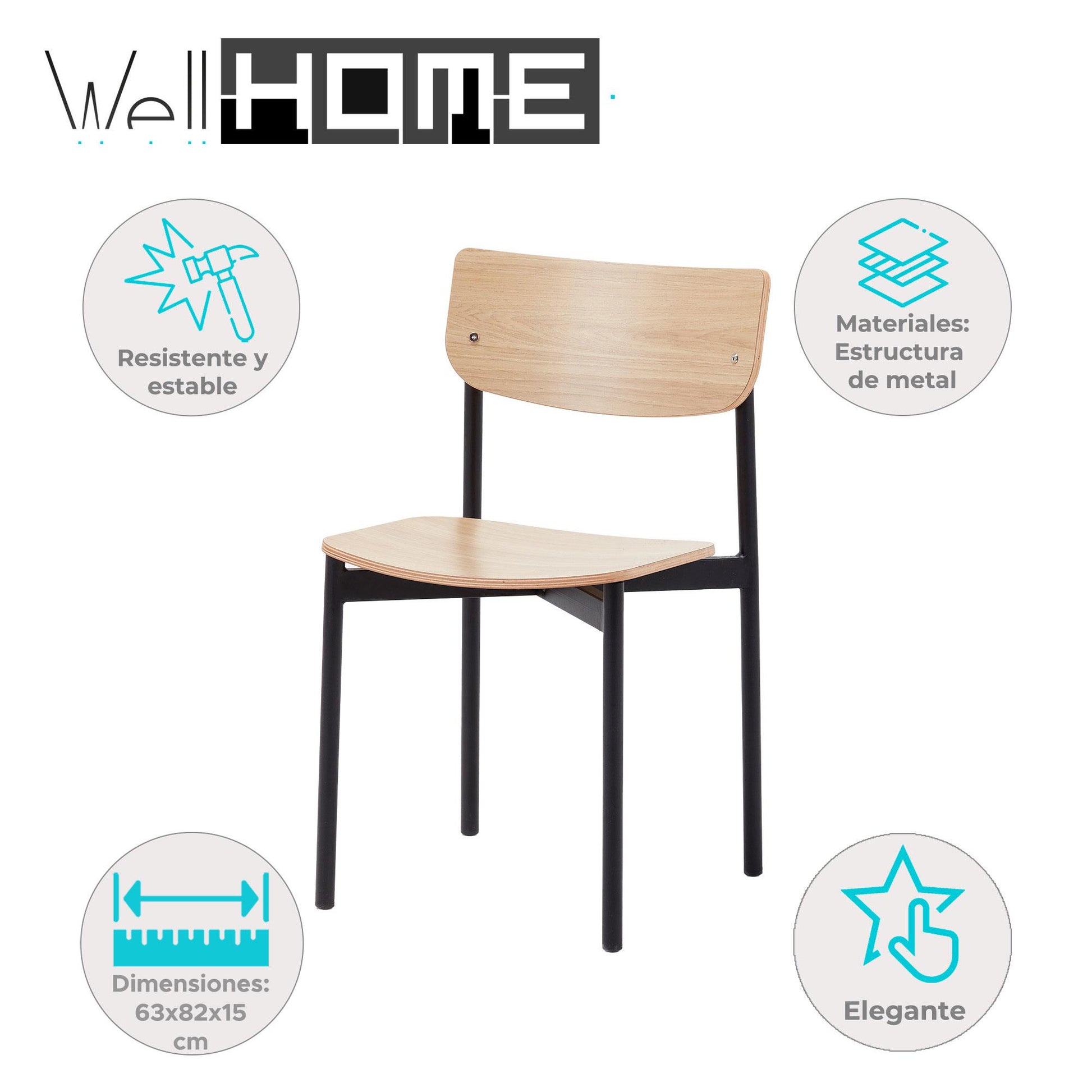 Silla Sheila Madera Y Negra - Estilo Retro Y Minimalista 63x82x15cm - Well Home_1