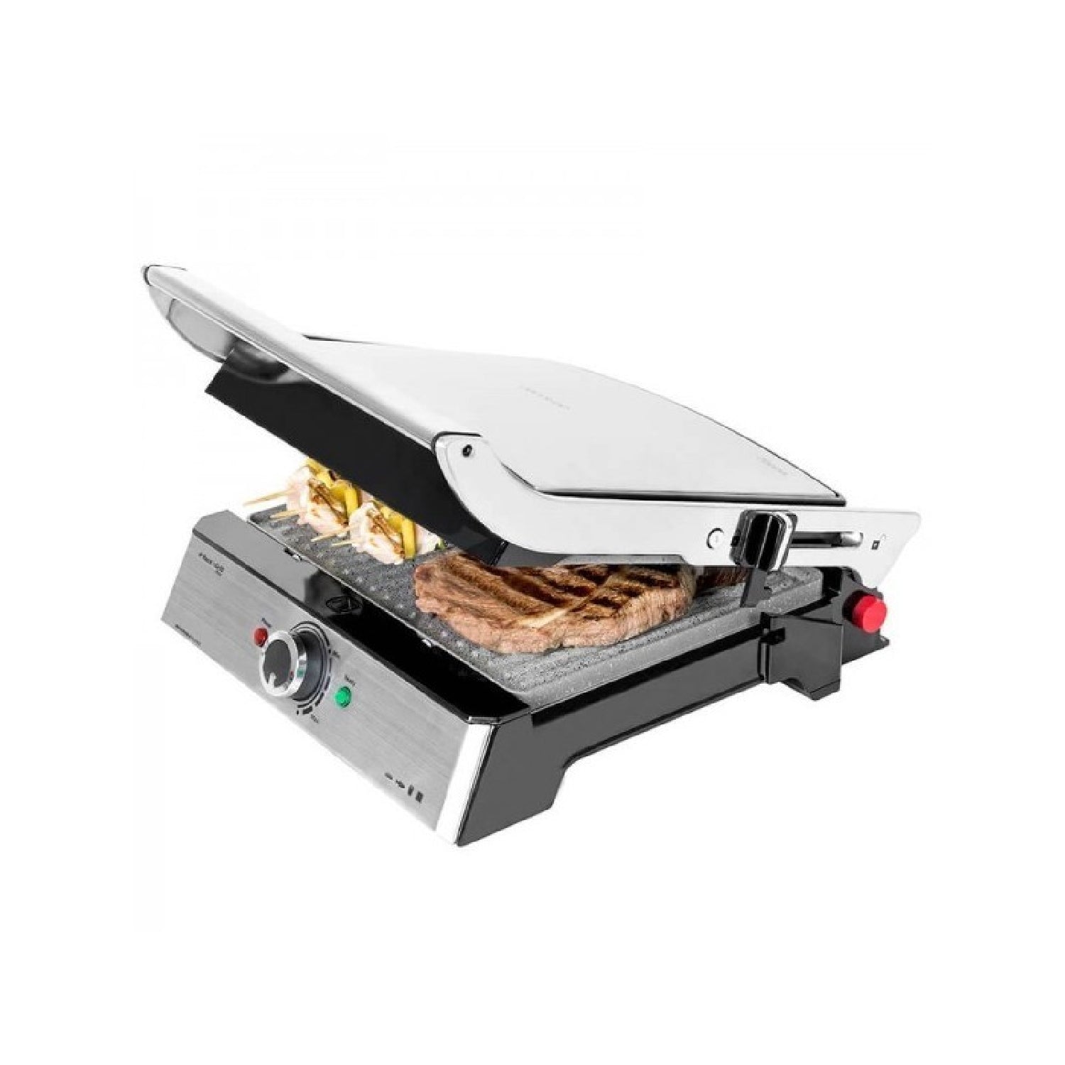 Rock'n Grill Pro - Parrilla Eléctrica, Revestimiento De Piedra Rockstone, Placa Extraíbles Y Reversibles, Apertura De 180ª, Superficie Amplia 34 X 2_0