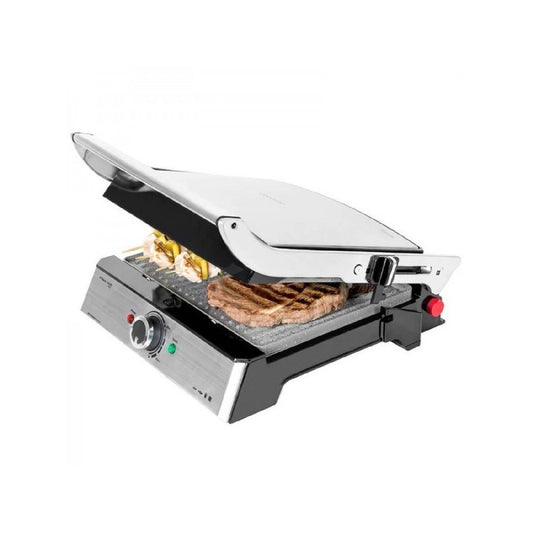 Rock'n Grill Pro - Parrilla Eléctrica, Revestimiento De Piedra Rockstone, Placa Extraíbles Y Reversibles, Apertura De 180ª, Superficie Amplia 34 X 2_0