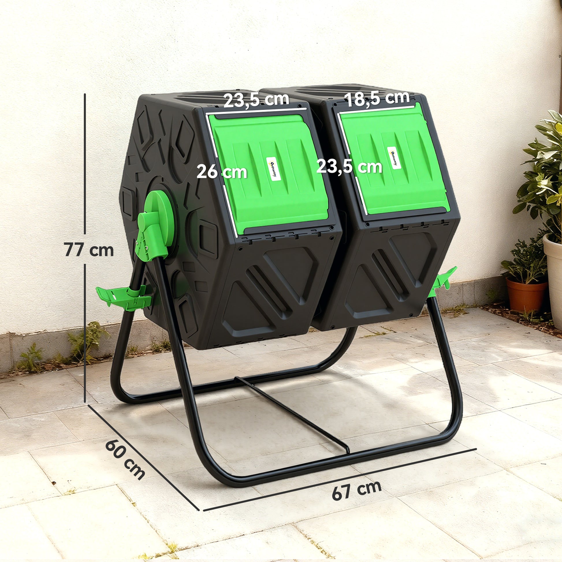 Outsunny Compostador Giratorio 130l De Doble Cámara 67x60x77 Cm Negro_2