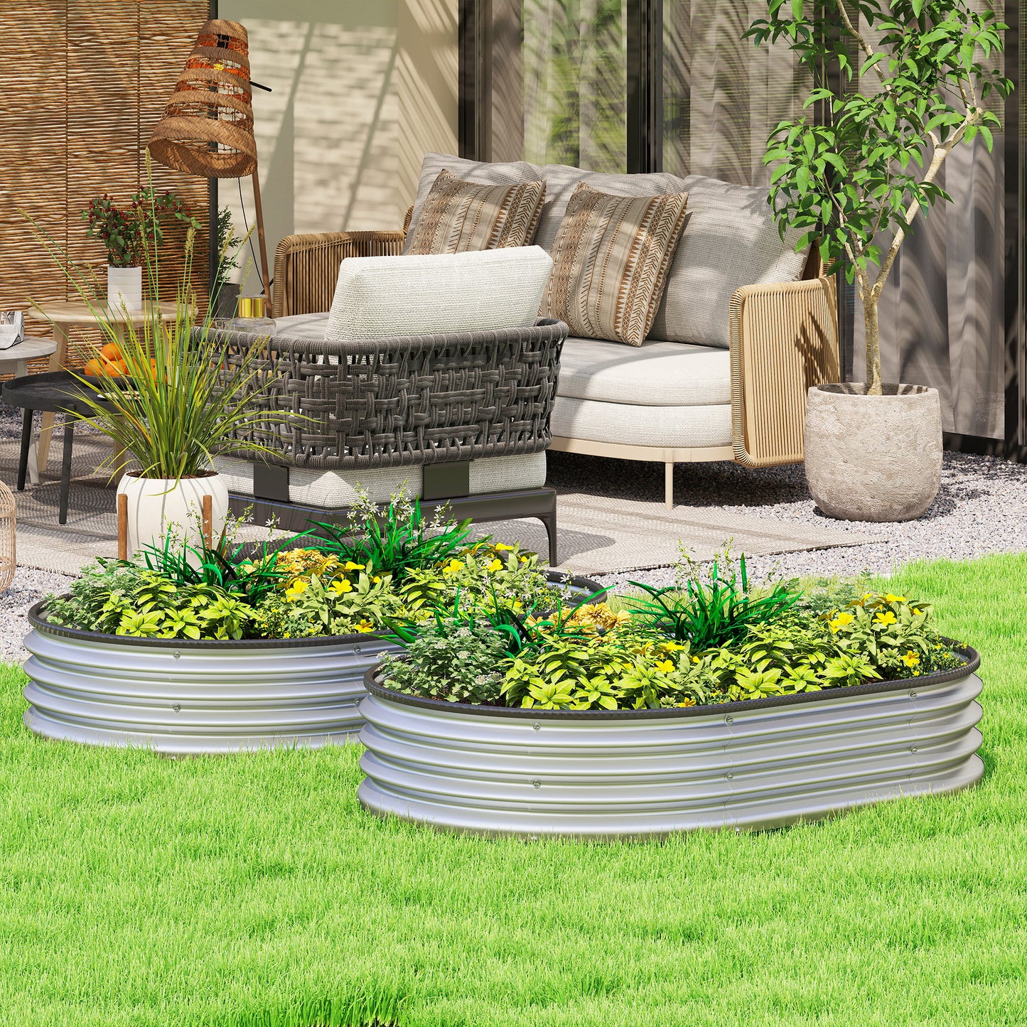 Outsunny Juego De 2 Jardineras Exterior Grandes De Acero 135x90x30 Cm Plateado_1