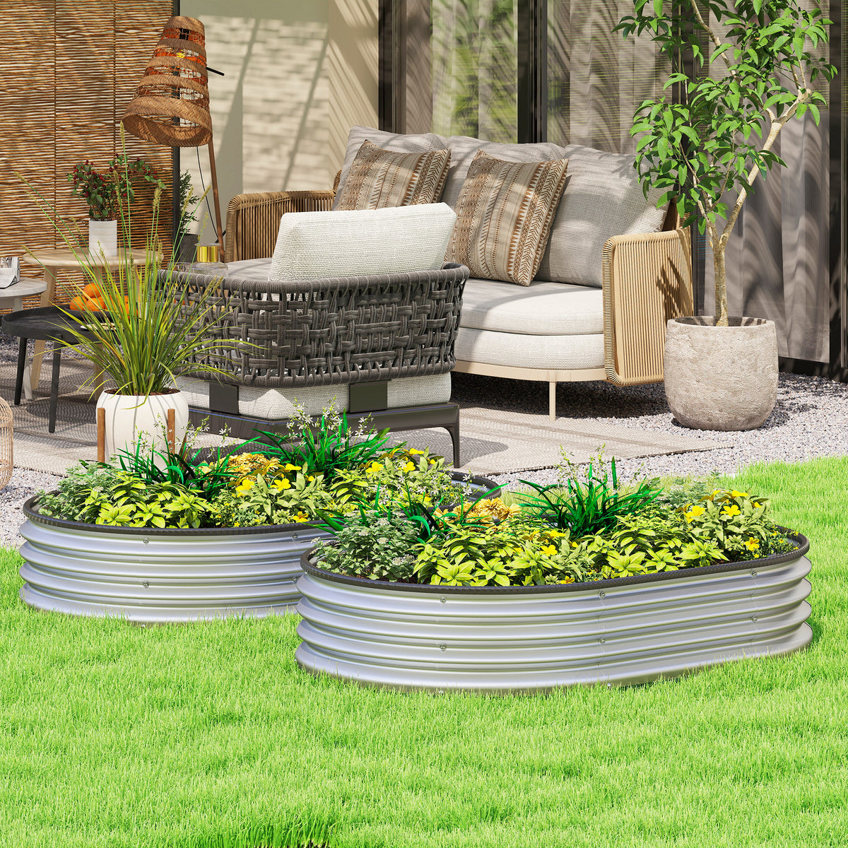 Outsunny Juego De 2 Jardineras Exterior Grandes De Acero 135x90x30 Cm Plateado_1