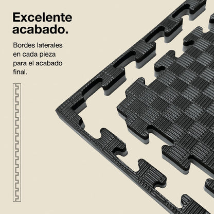 Tatami Puzzle 2cm 100x100cm, Pack 4 Unidades – Superficie 5 Líneas Gris/negro Jowy_2