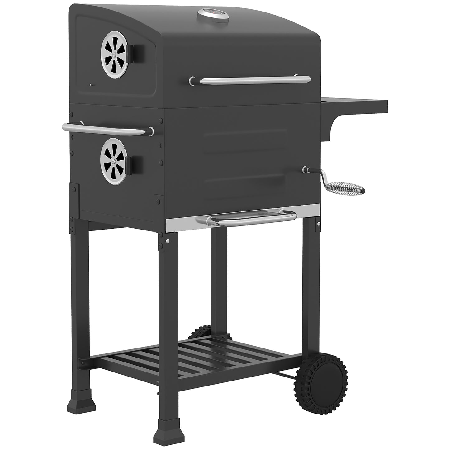 Outsunny Barbacoa De Carbón Con Termómetro Parrilla De Acero Estante Y Ruedas_3