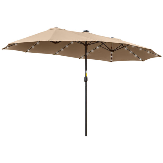 Outsunny Sombrilla Doble De Jardín Con 48 Luces Led Solar 450x265x240 Cm Caqui_0