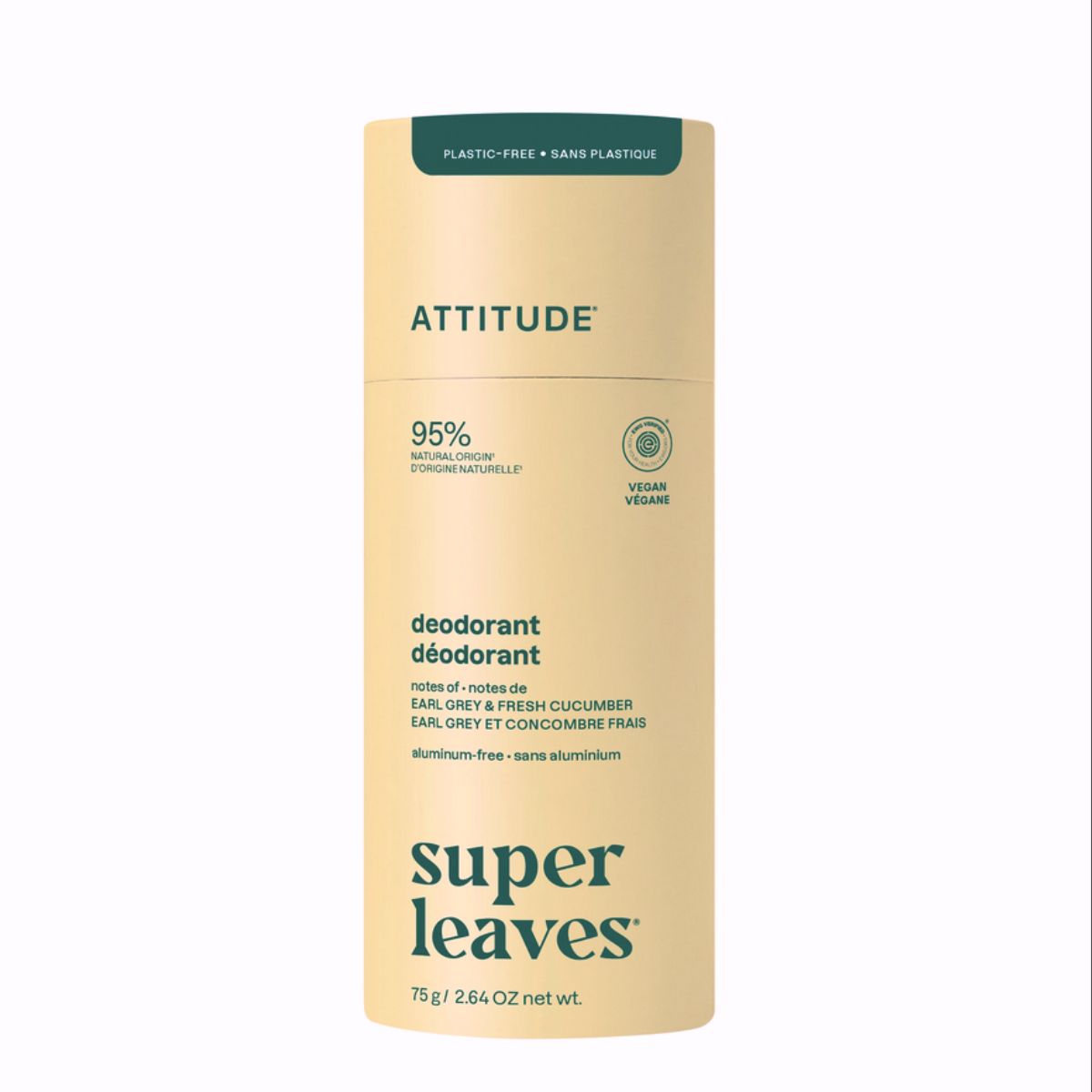Super leaves Desodorante - Earl Grey & Fresh cucumber - plastic free, Attitude, 75g