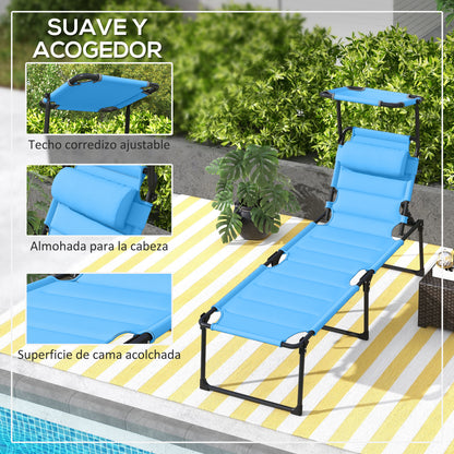 Outsunny Tumbona Plegable Con Respaldo Regulable 70x200x45 Cm Azul Claro_5