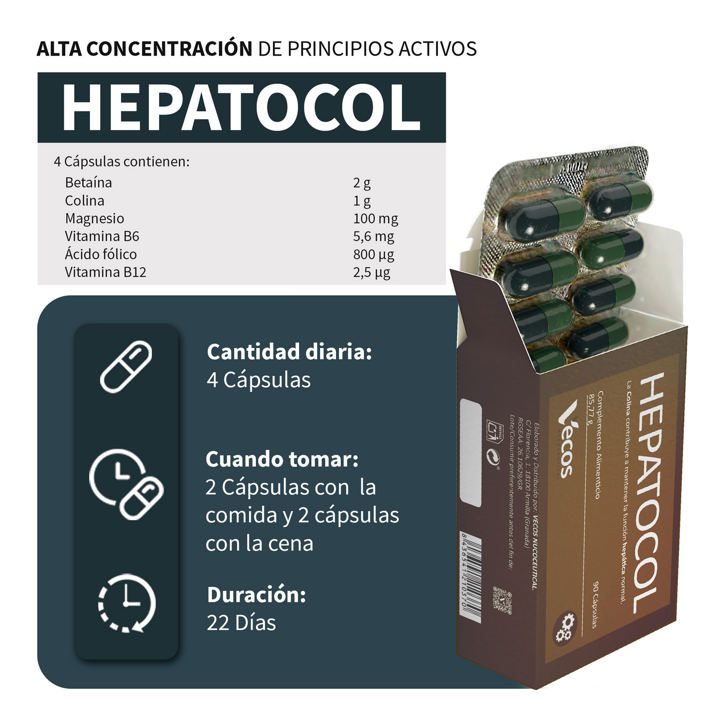 Hepatocol Vecos 90 Cápsulas | Control De Hígado Graso | Colina + Betaína_2