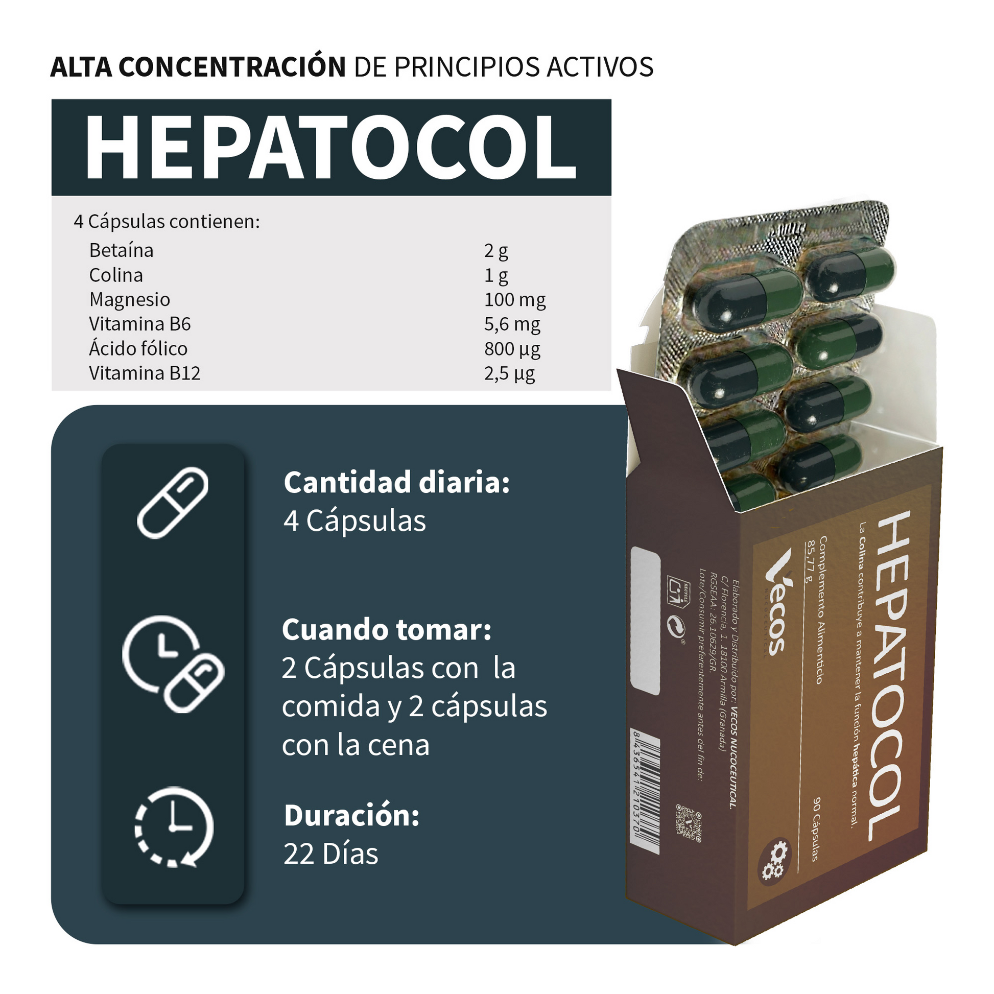 Hepatocol Vecos 90 Cápsulas | Control De Hígado Graso | Colina + Betaína_2