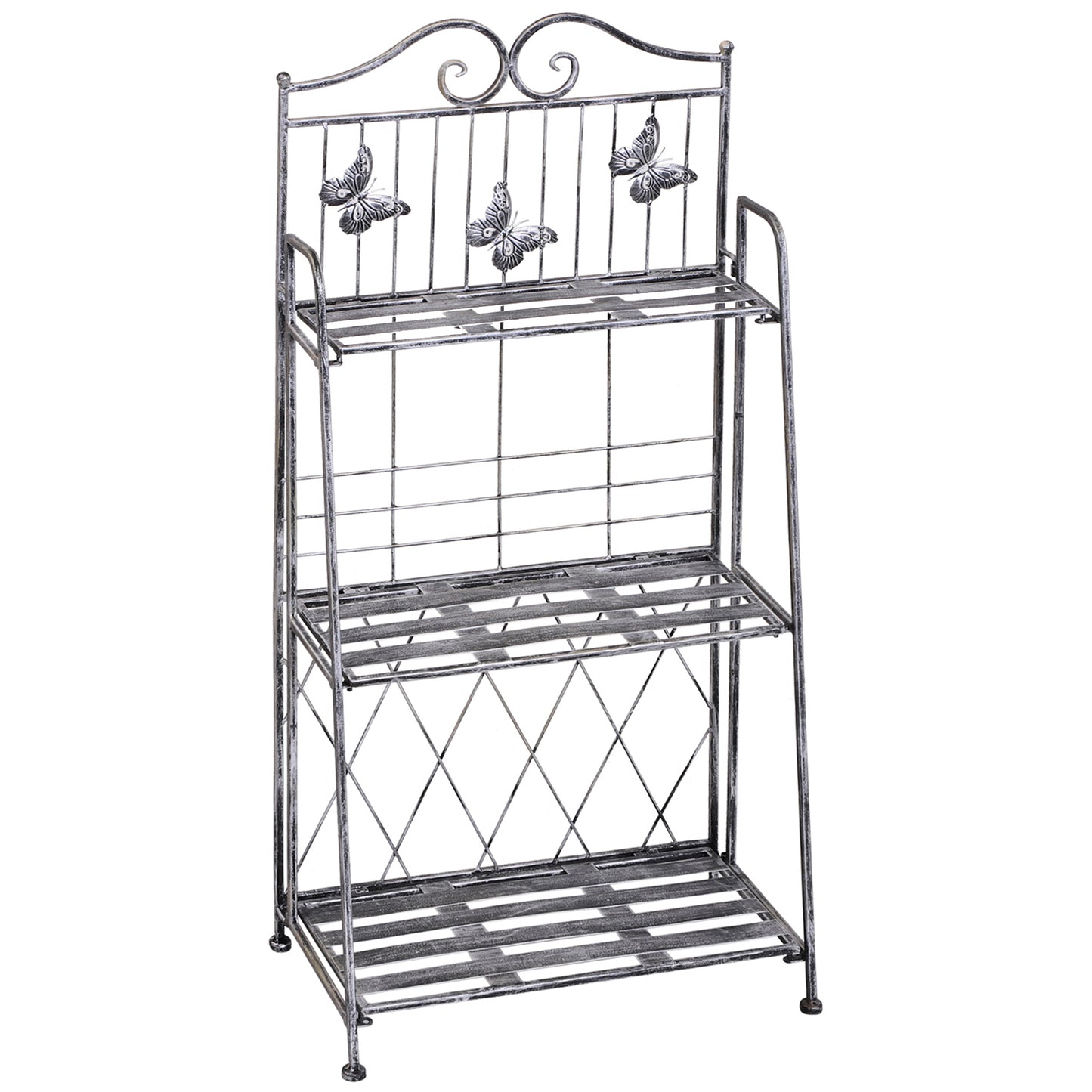 Outsunny Estantería Para Plantas Plegable De 3 Niveles Gris Plateado_0