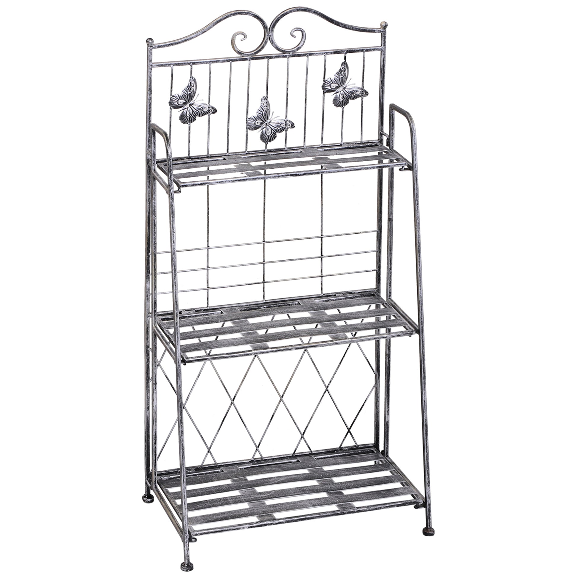 Outsunny Estantería Para Plantas Plegable De 3 Niveles Gris Plateado_0
