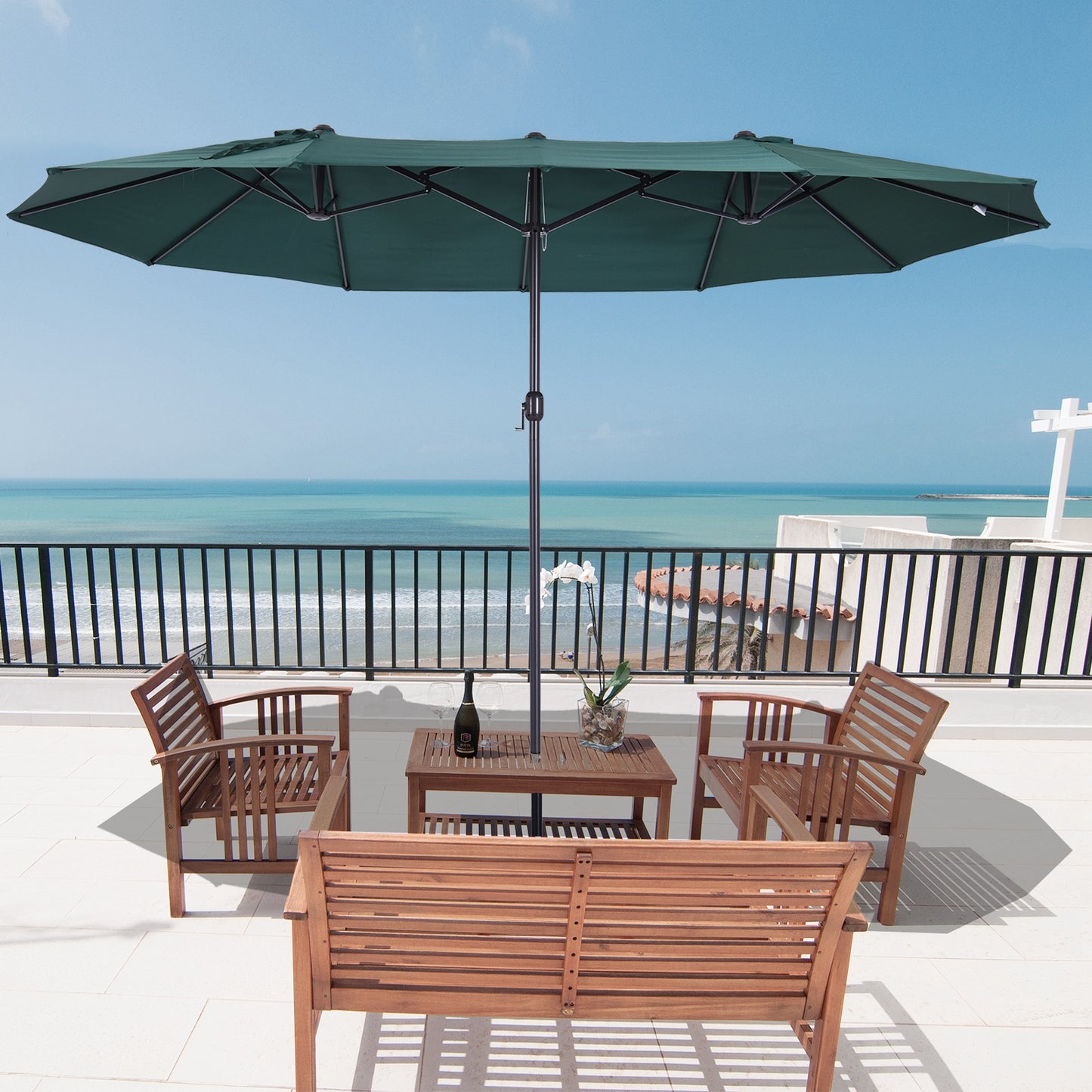 Outsunny Sombrilla Doble Extragrande Para Terraza Patio Protección Solar Verde_1