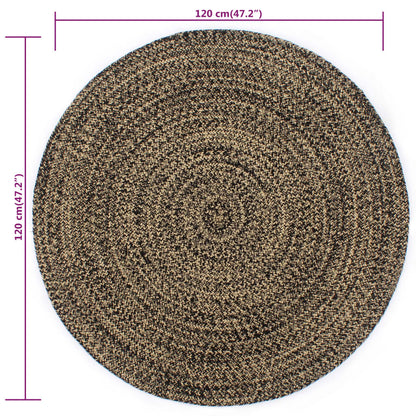 Vidaxl Alfombra Hecha A Mano De Yute Negra Y Natural 120 Cm_4