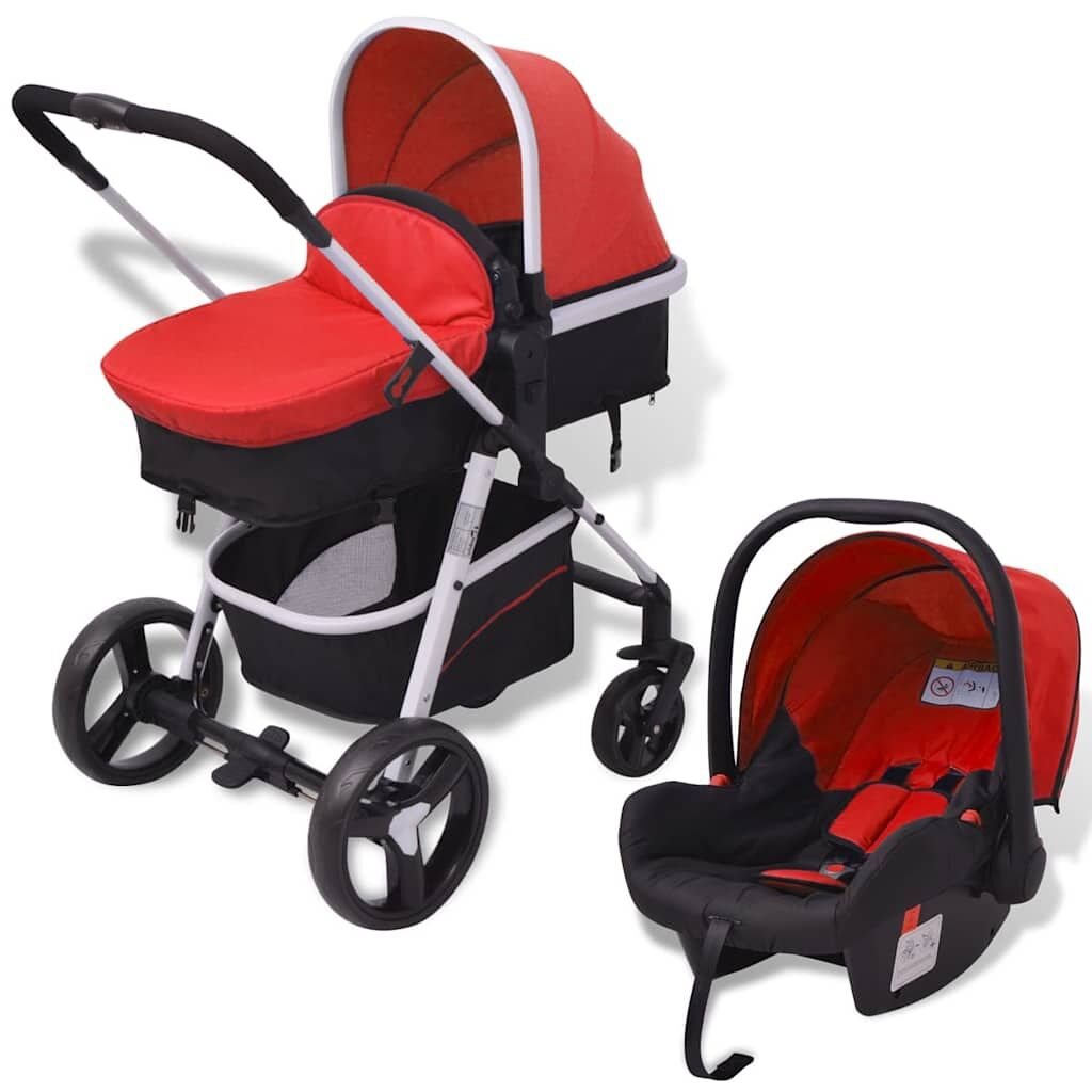 Vidaxl Cochecito De Bebé 3 En 1 Rojo Y Negro Aluminio_0