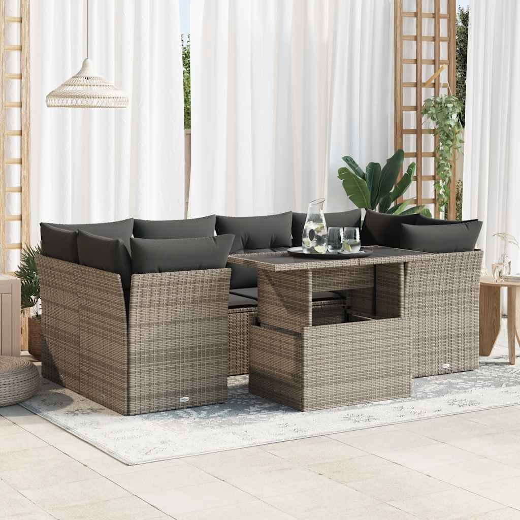 Set De Sofás De Jardín 7 Pzas Con Cojines Ratán Sintético Gris / Vetonek_4