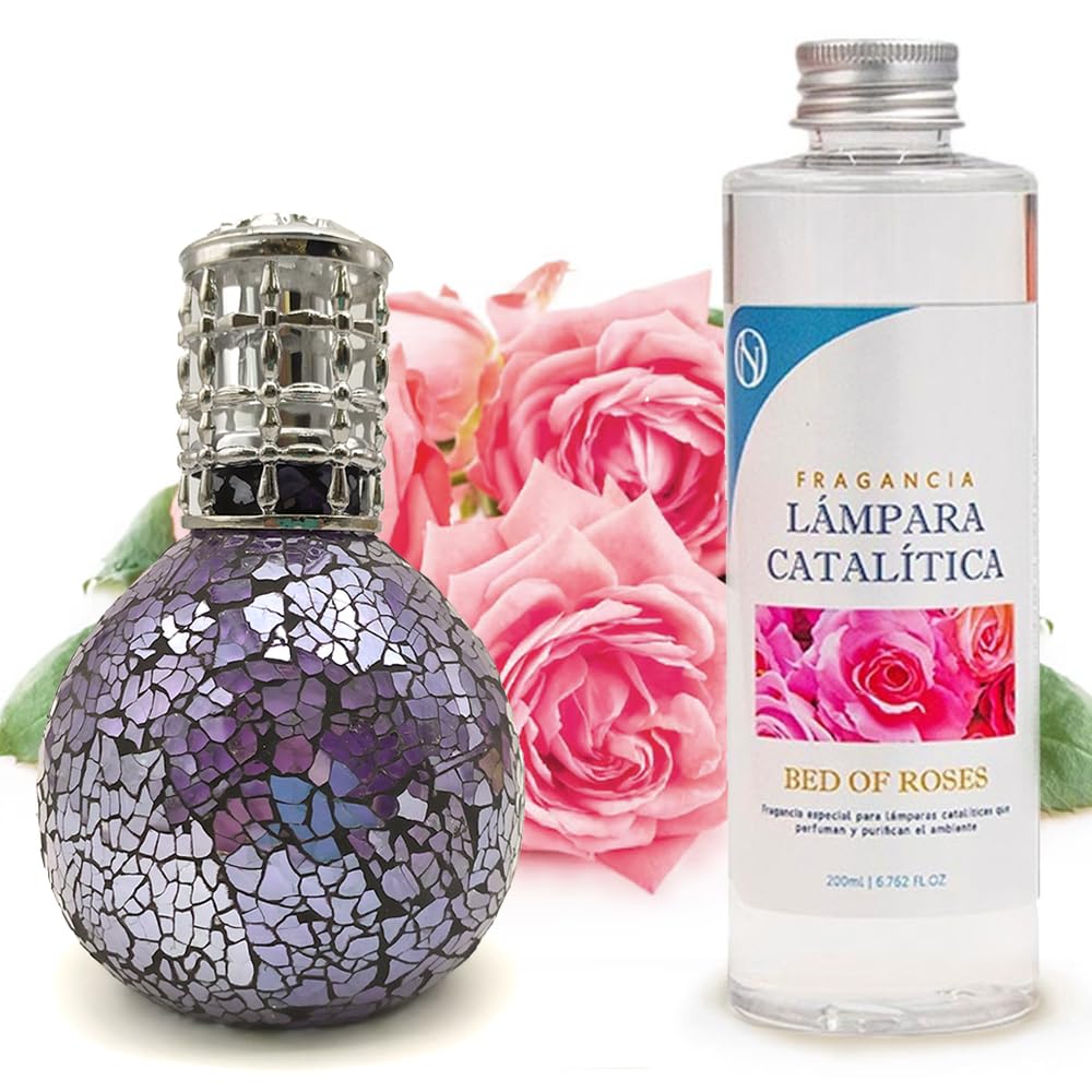 Lámpara Catalítica Mosaico Azul Océano + Fragancia Aroma Bed Of Roses 200ml - Elimina Malos Olores, Impurezas Y Perfuma_0