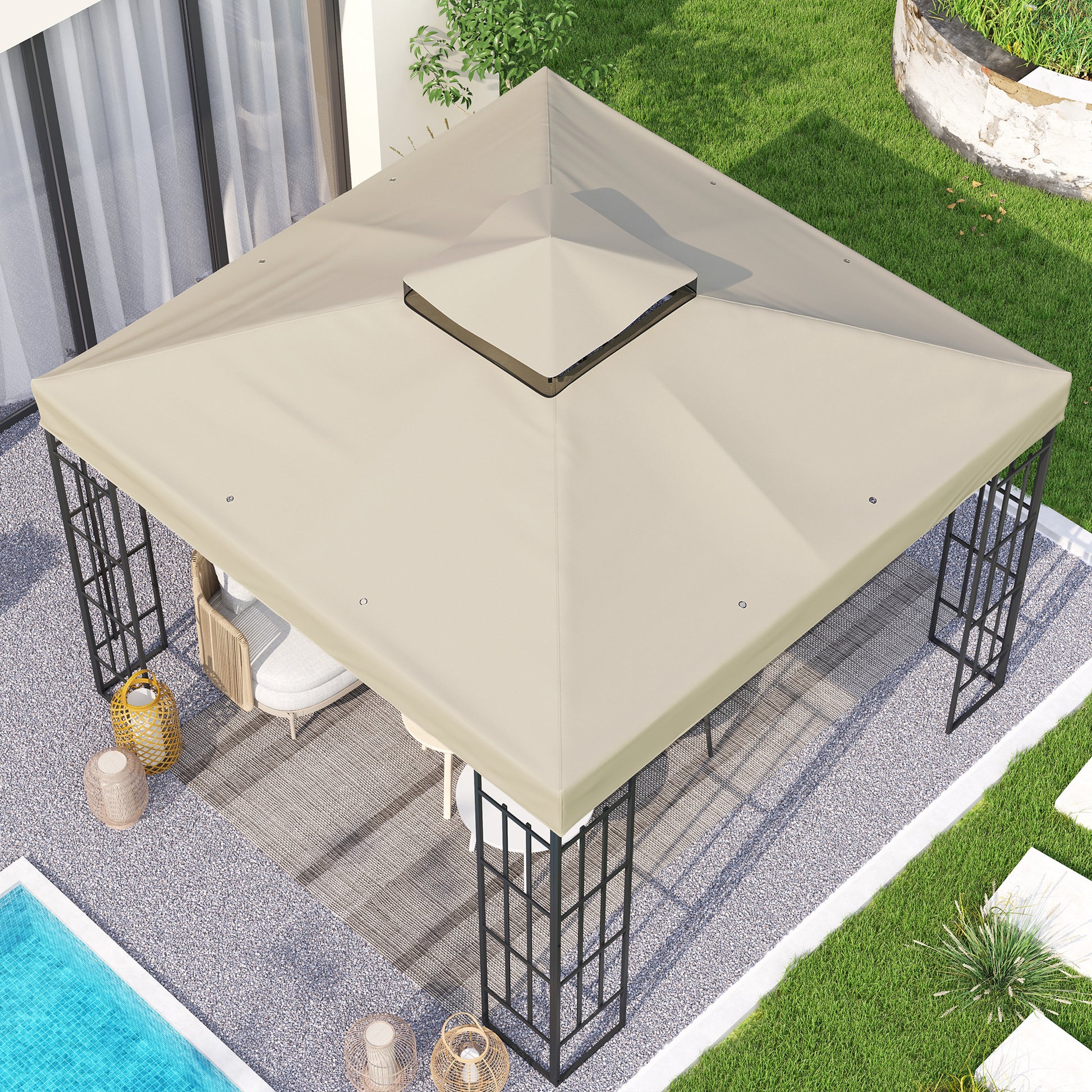 Outsunny Techo De Repuesto Para Cenador 3x3 M Con Techo Doble Protección Uv 30+_4