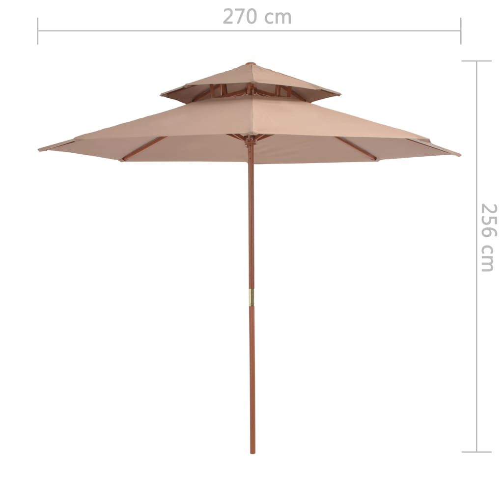 Vidaxl Sombrilla De Dos Pisos Palo De Madera Taupe 270 Cm_2