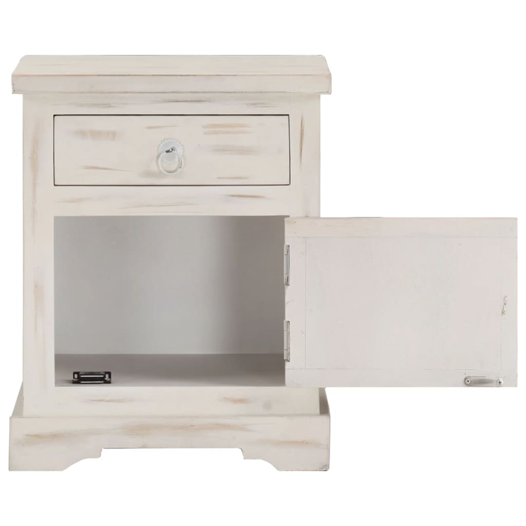 Mesita De Noche De Madera Maciza De Mango Blanca 40x30x50 Cm_3