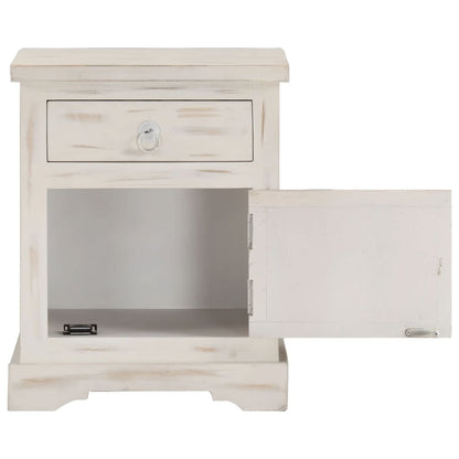 Mesita De Noche De Madera Maciza De Mango Blanca 40x30x50 Cm_3
