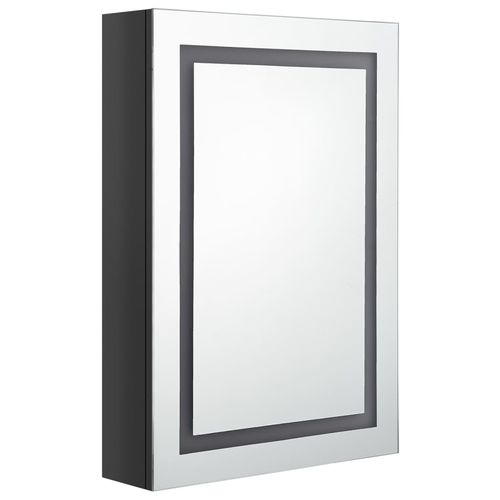Armario De Baño Con Espejo Led Negro Brillante 50x13x70 Cm_2