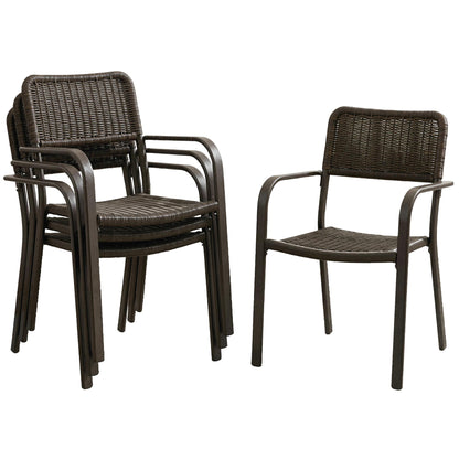 Outsunny Juego De 4 Sillas De Jardín Exterior Apilables 55x60x83cm Marrón Oscuro_0