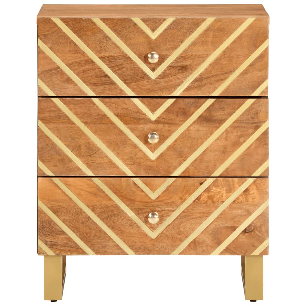 Mesita De Noche Madera Maciza Mango Marrón Y Negro 50x33x60 C_2