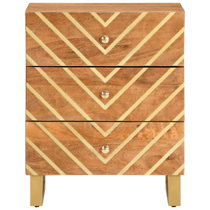 Mesita De Noche Madera Maciza Mango Marrón Y Negro 50x33x60 C_2