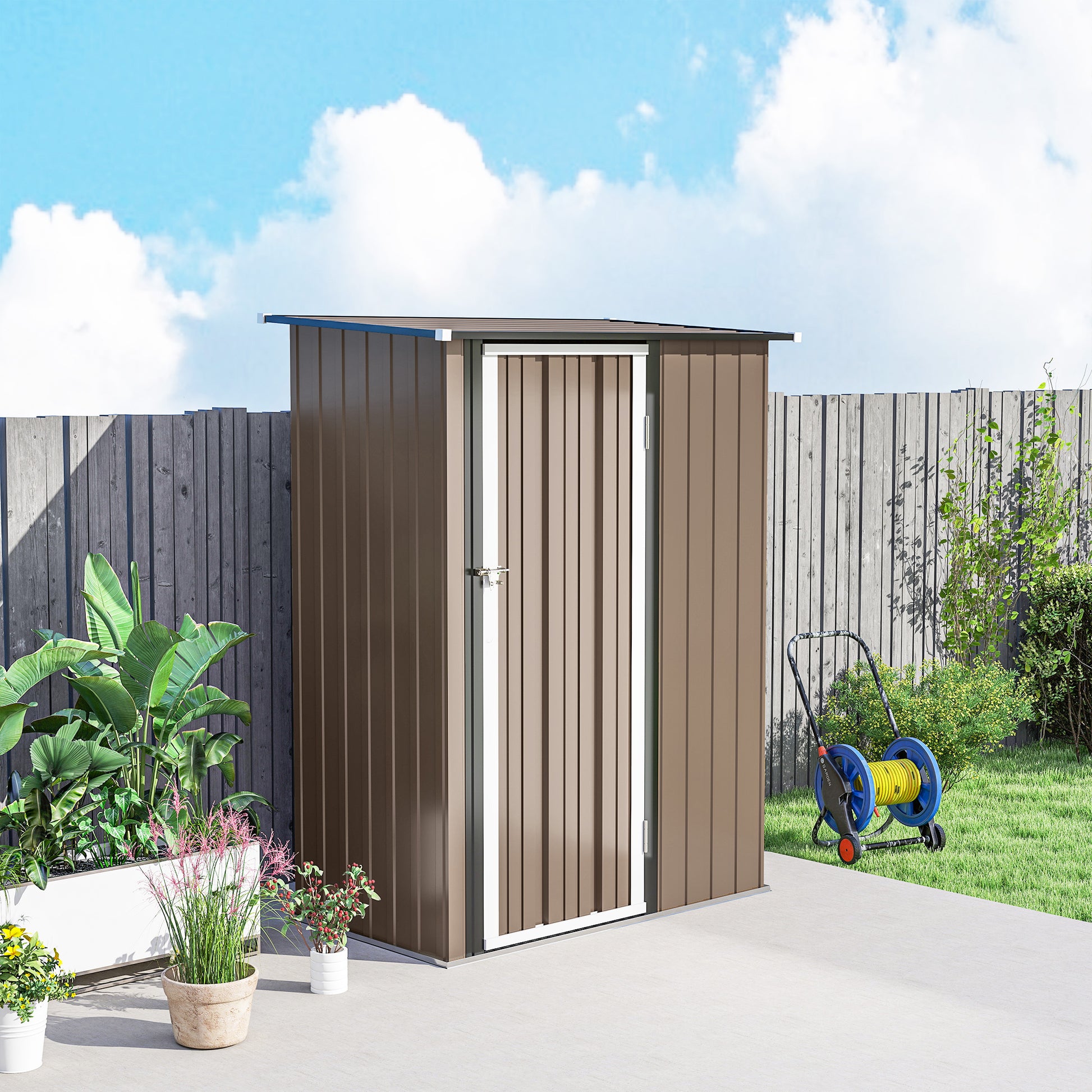 Outsunny Caseta De Jardín 1,07m² 142x86x189cm Metálico Con Puerta Marrón_4