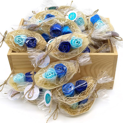50 Barcas Con Flores Para Regalo Invitados (azul) - Rosas De Jabón Para Baño Aromático. Detalle Original Para Eventos_0