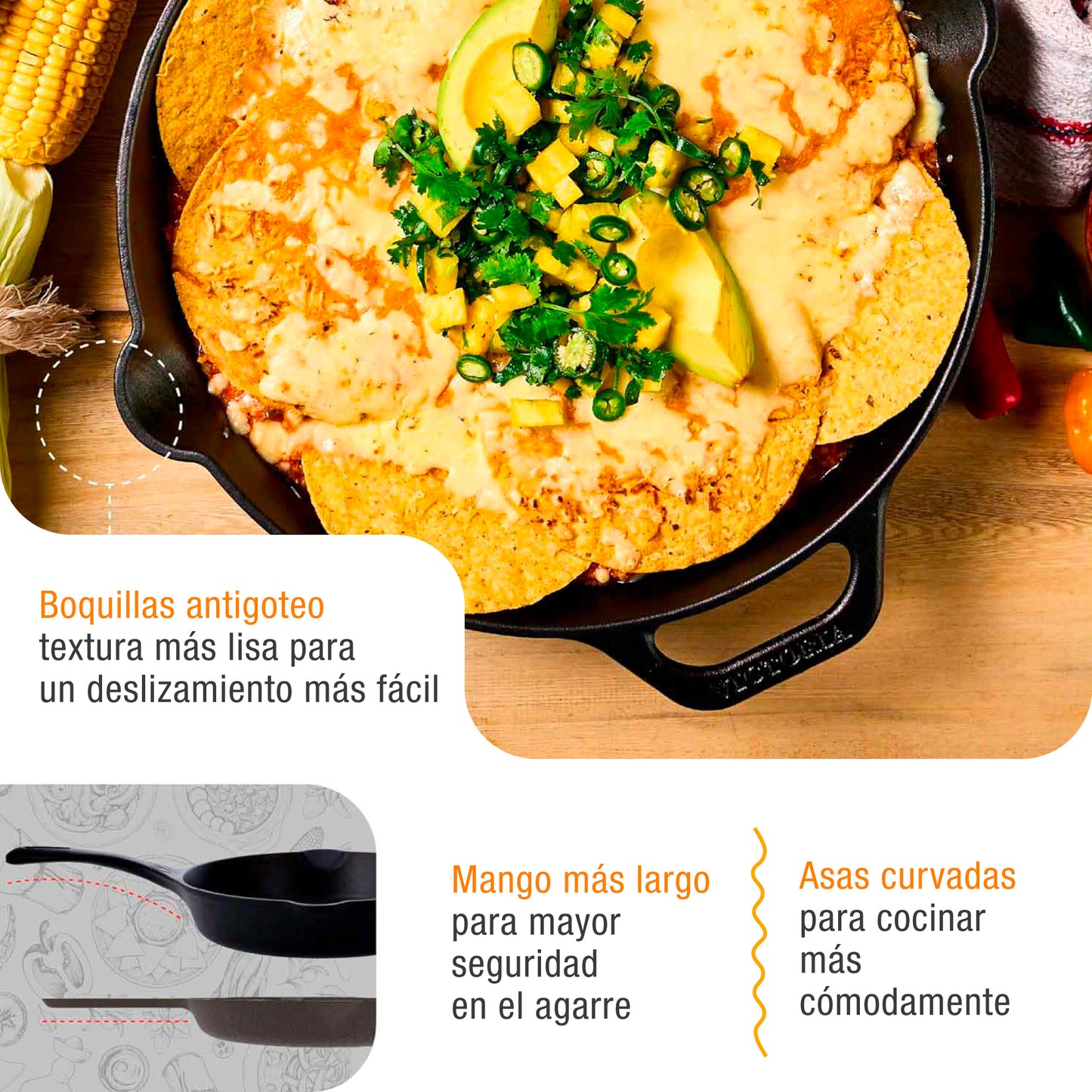 Victoria Sartén Hierro Fundido Esmaltado Diseño Calaca Inducción 30cm Apta Fuego, Horno Cast Iron Skillet, Calaca, Negro_2