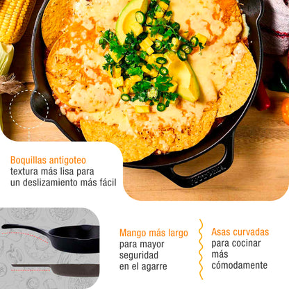 Victoria Sartén Hierro Fundido Curado Diseño Calaca Inducción 30cm Apta Fuego, Horno Cast Iron Skillet, Calaca, Negro_2