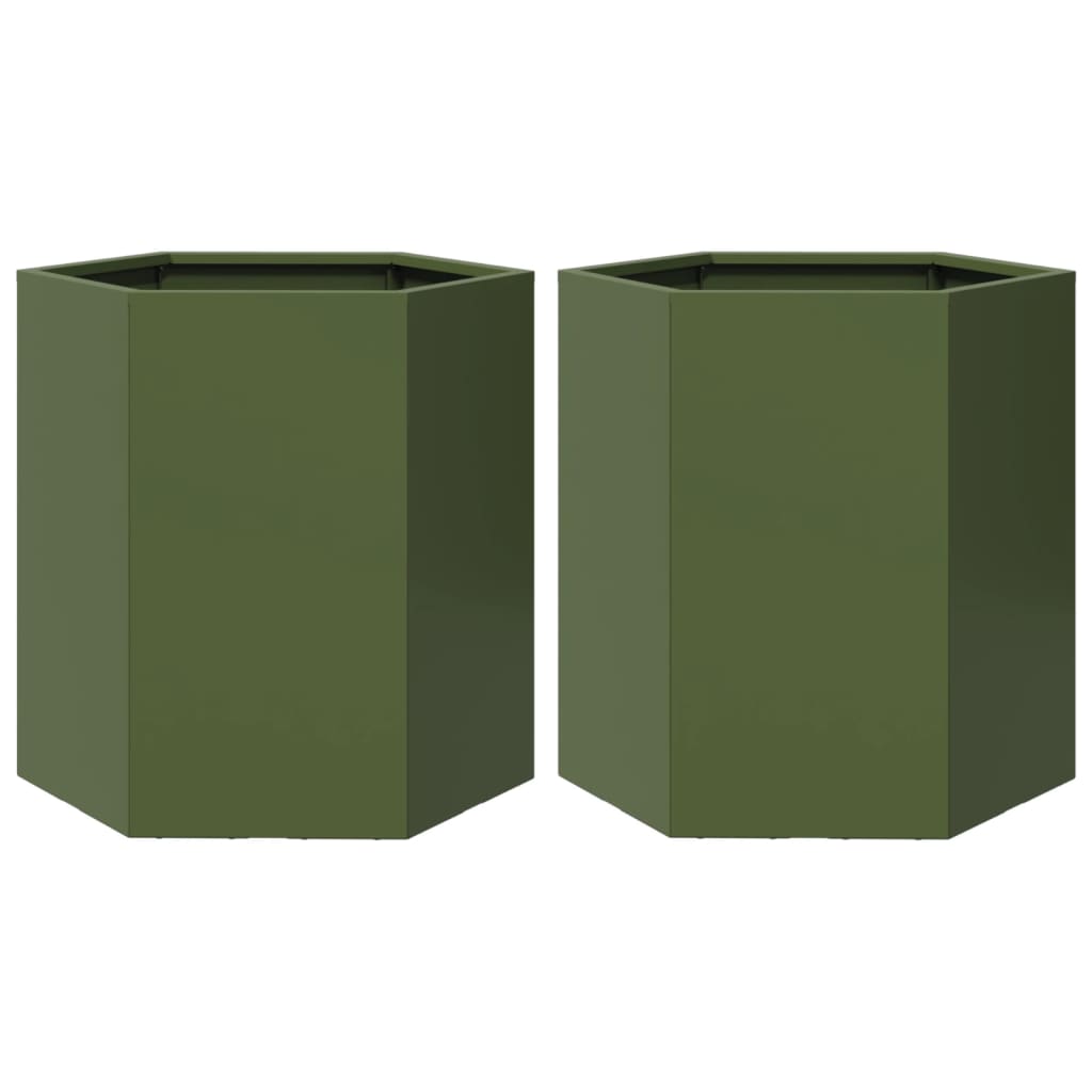 Jardineras Hexagonales 2 Uds Acero Verde Oliva 46x40x45 Cm_0