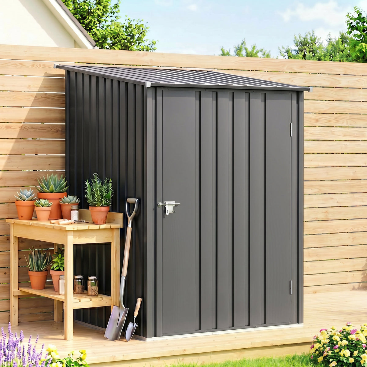 Outsunny Cobertizo De Jardín De Exterior 0,92 M² 100x103x160 Cm Gris Oscuro_1