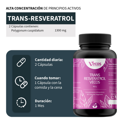 Trans-resveratrol Vecos 1300 Mg 60 Cápsulas | Antioxidante Y Envejecimiento Celular | Polygonum Cuspidatum_2
