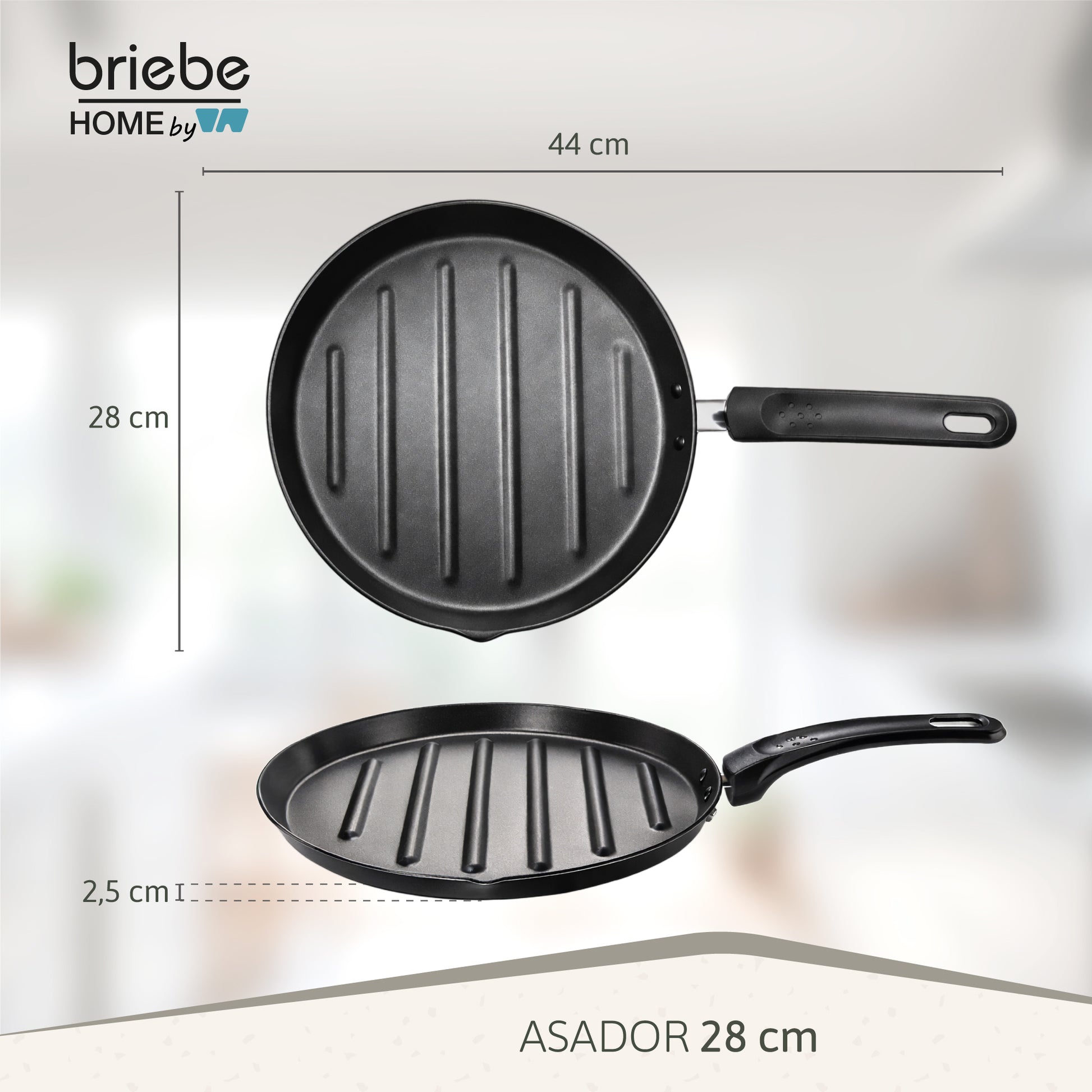 Briebe Grill Asador Sartén Inducción Acero Forjado 28cm Antiadherente Sin Pfoa, Fabricada En España, Mare, Azul_5