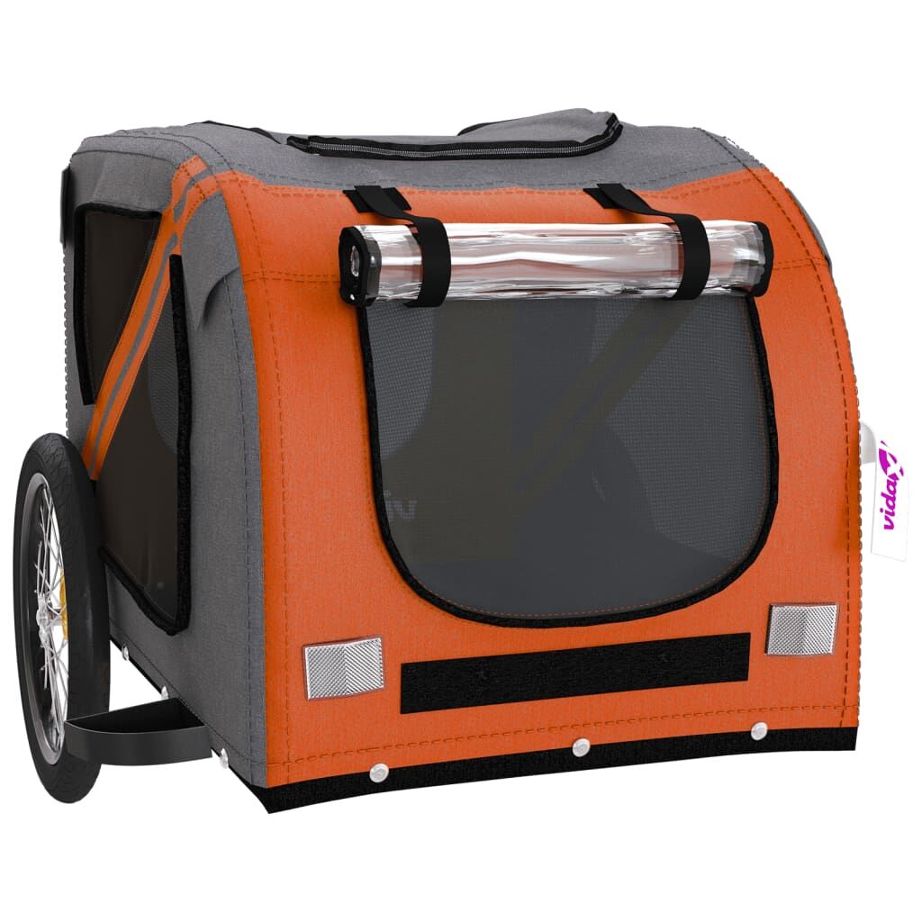 Vidaxl Remolque De Bicicleta Mascotas Hierro Tela Oxford Naranja Negro_4
