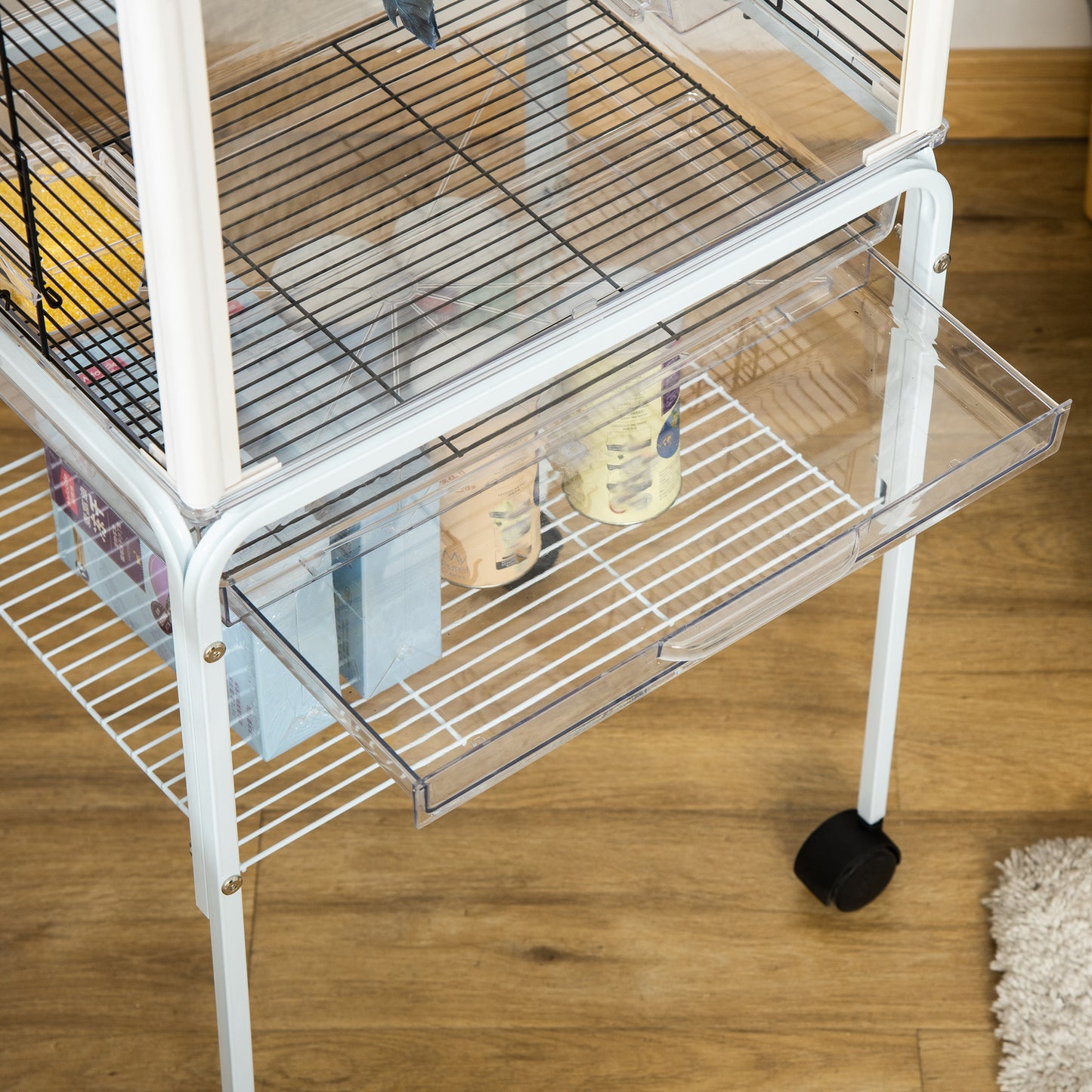 Pawhut Jaula Para Pájaros Con Soporte Desmontable 4 Ruedas Techo Abrible Bandeja_4