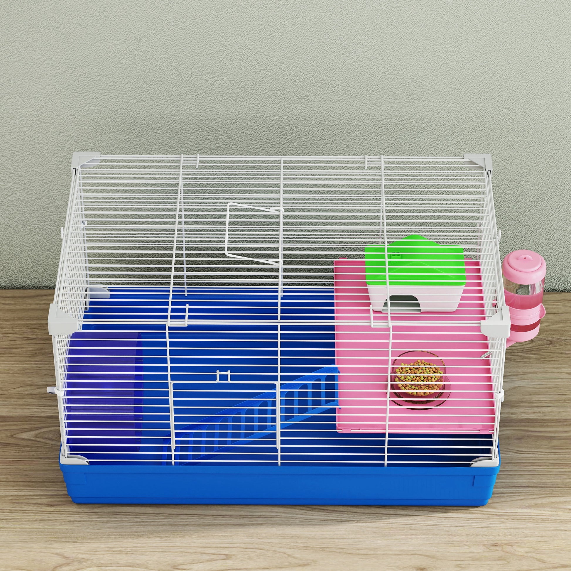 Pawhut Jaula Para Hámster Con Rueda De Ejercicio Cuenco Bebedero Casita Azul_3