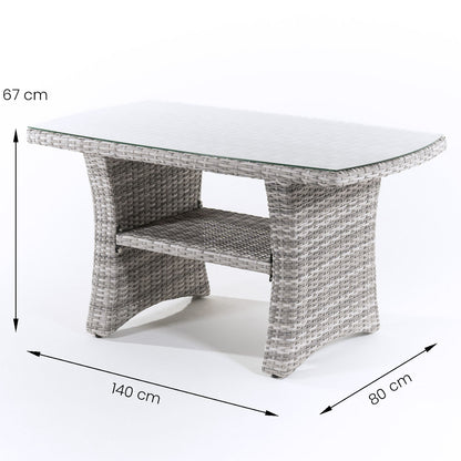 Conjunto De Sofás Sofa 3 Plazas, 2 Sofás Individuales, Aluminio Y Ratán Sintético Plano, Color Blanco Grisáceo, 80 X 140 X 67 Cm_4